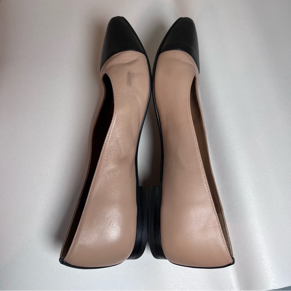 Margaux The Pointe Italian Nappa Leather Colorblock Flats Dune Beige Black 37.5W - Picture 5 of 9